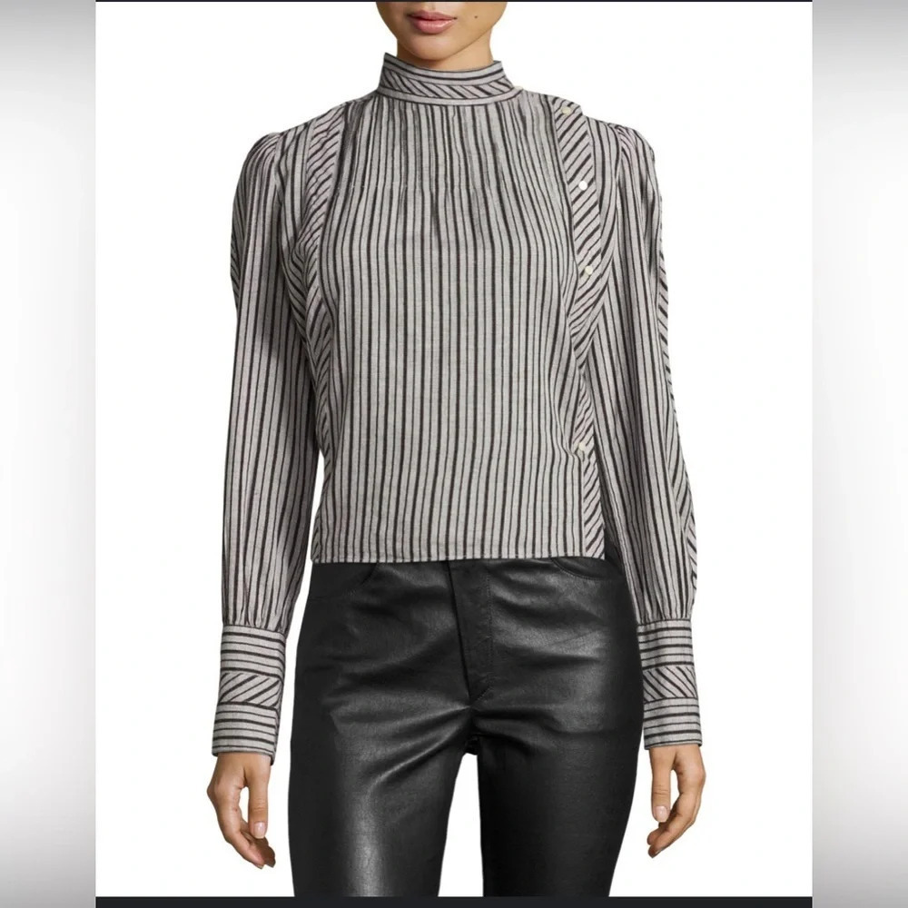 ! ETOILE ISABEL MARANT
Oak Striped Mock-Neck Blouse, Gray